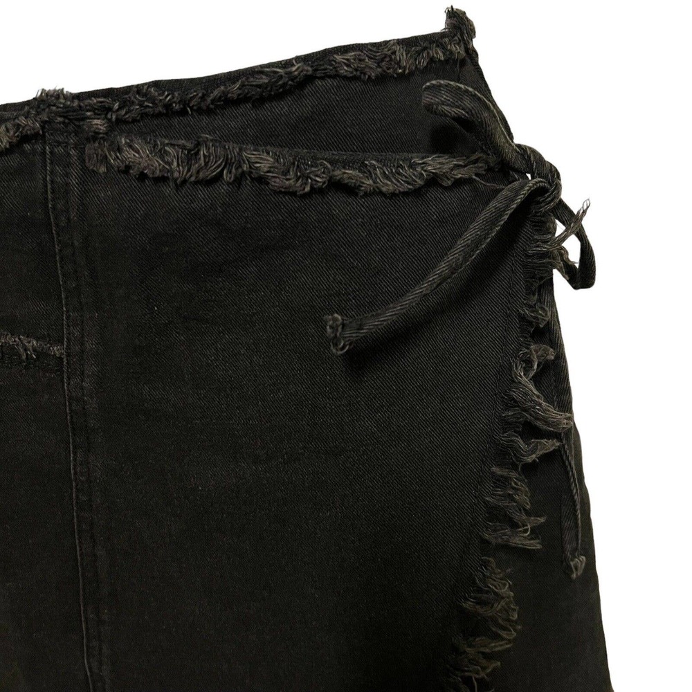 🌵 Cotton On Women's Denim Frayed Wrap Black Boho Mini Skirt - Size 6 - Picture 3 of 7